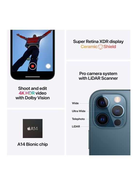 iPhone 12 Pro (Physical Dual Sim), 256GB, 6GB RAM, Pacific Blue with FaceTime