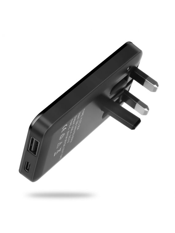 Merlin Wall Charger Dual Ports & Foldable Plug - Pocket Sized , Black