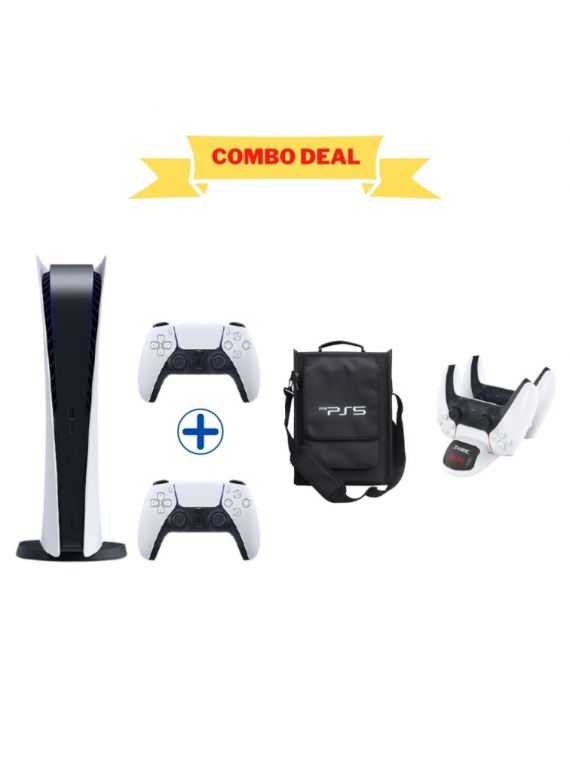 Sony PlayStation 5 Console (PS5) - Digital Version with Extra Controller (International Edition) with Bag and Charger Dock Station
