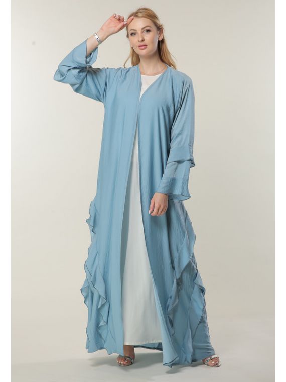 Blue Casual Abaya with Frills on Hem
