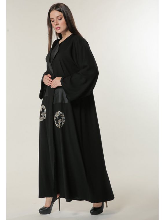 Black Abaya with Spherical Handwork 
